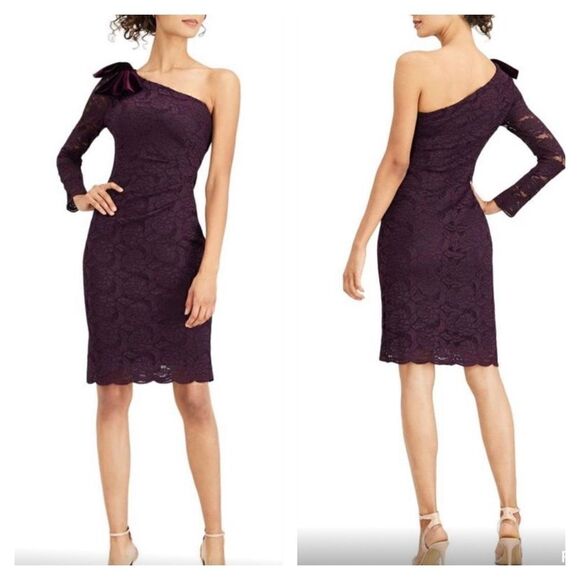 Jessica Howard Women's One-Shoulder w/ Bow Floral Laced Purple Dress SZ 14  NWT - Picture 1 of 5